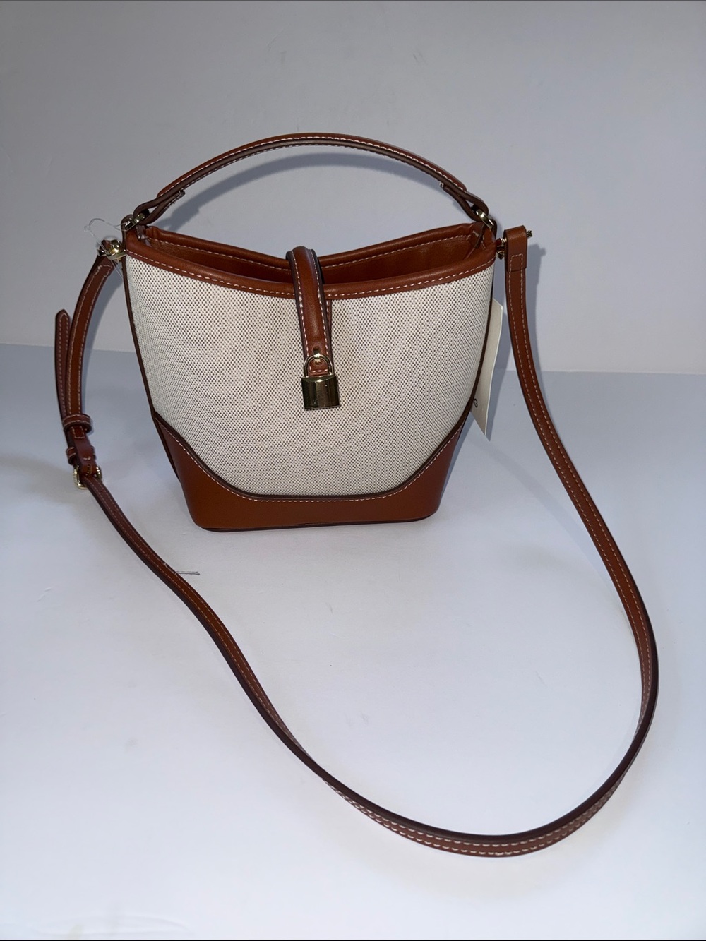 Mango Two-Tone Cream and Brown Crossbody Bucket Bag